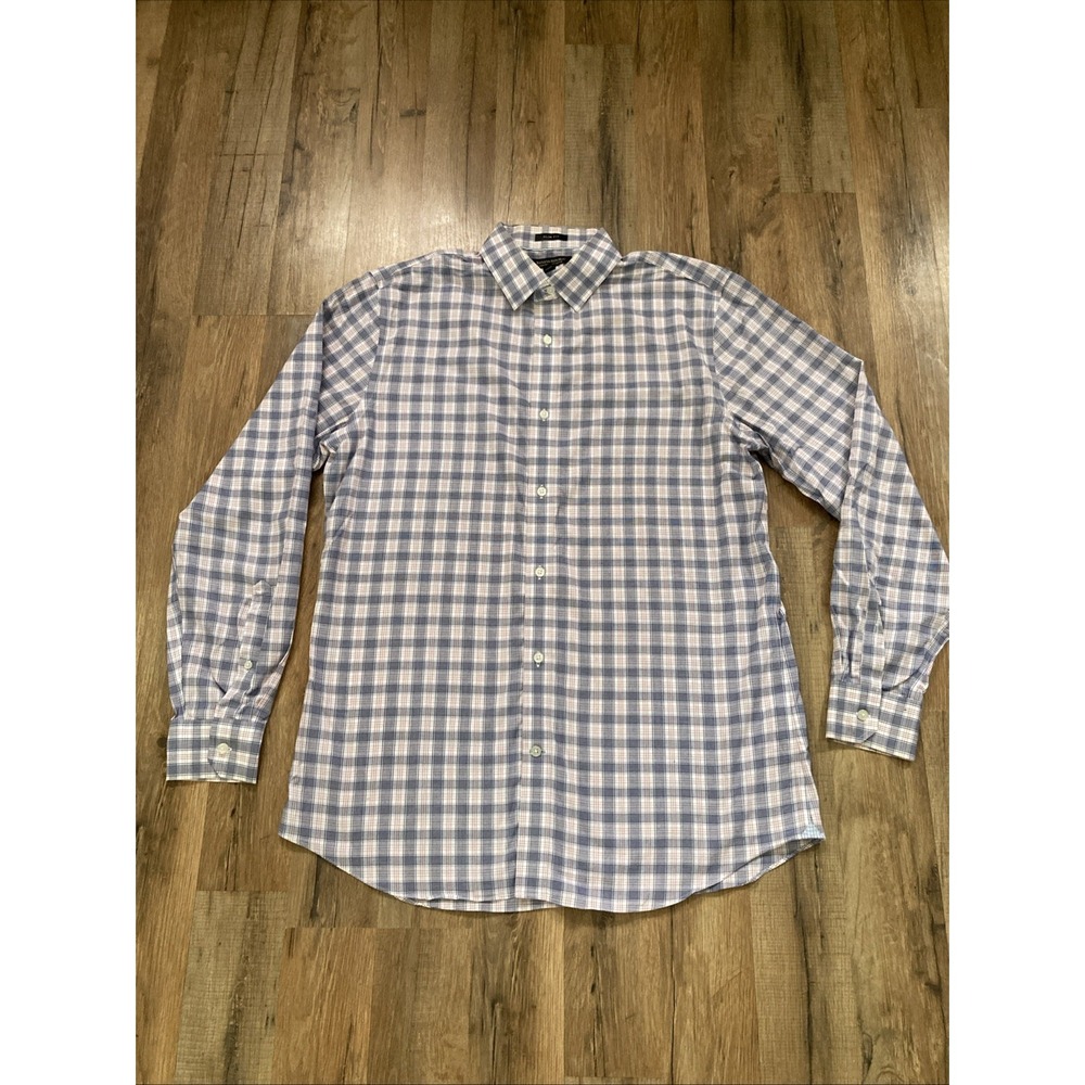 Banana Republic Mens Slim Fit Checkered Button Down Shirt Size Large Blue White